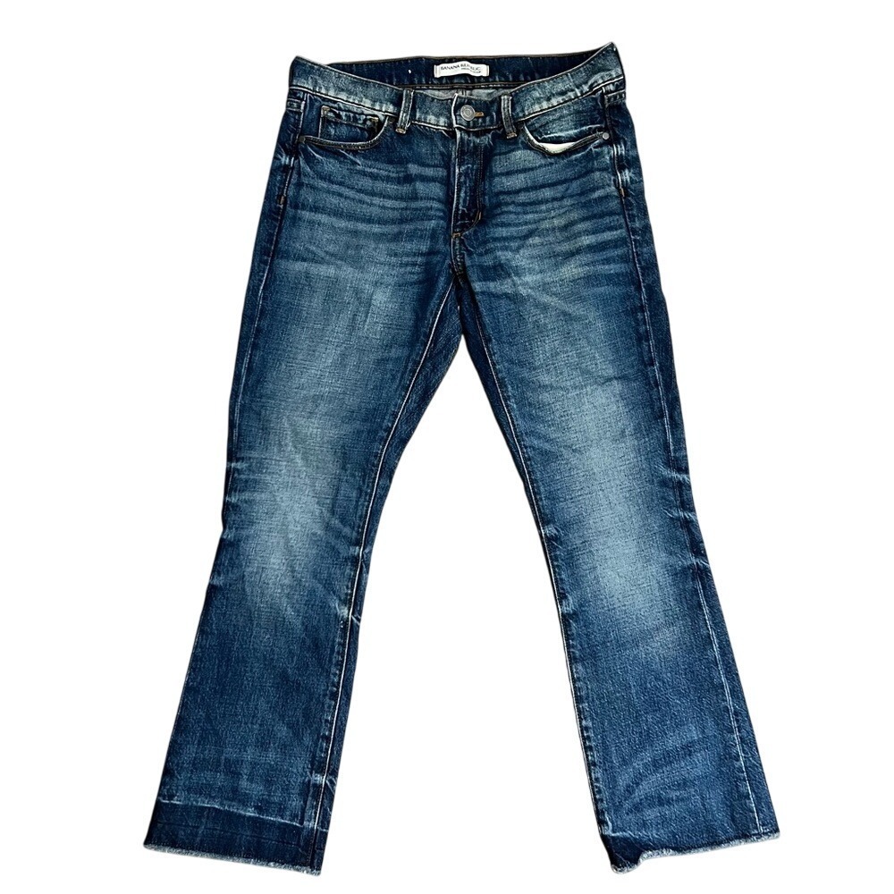 Banana Republic Premium Denim Cropped Flare Low-Rise Raw Hem Jeans Size 25
